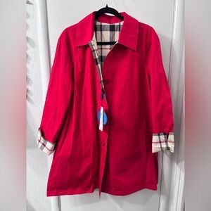 Pendleton NWT Bright Red and Checkered Reversible Rain Coat w/ Matching Hat